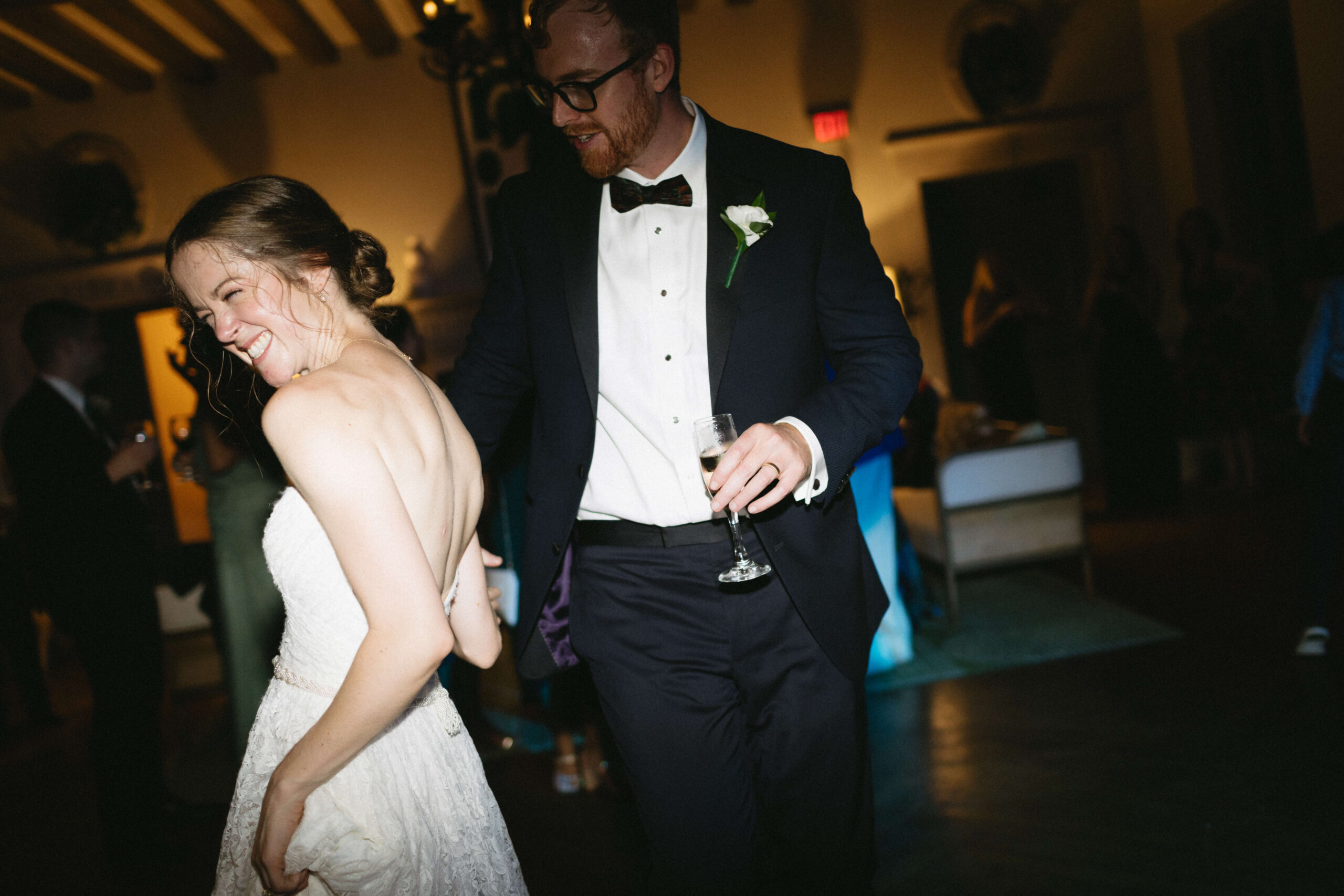 bride and groom dancing at wedding reception