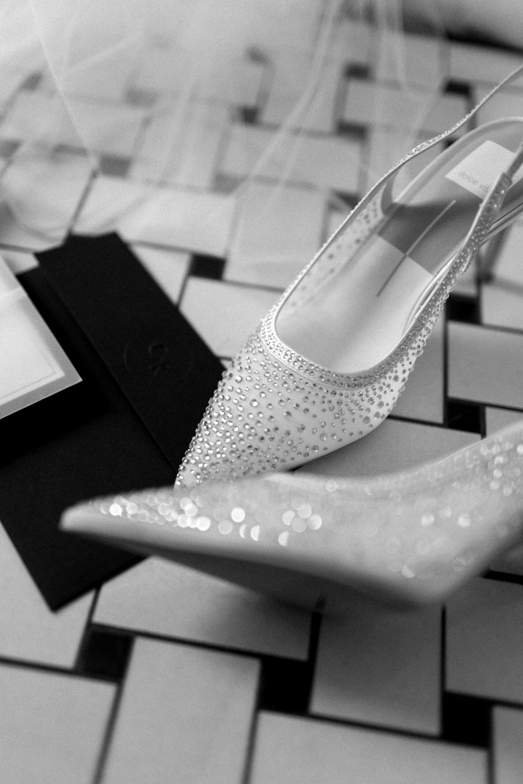 close up image of shoes with rhinestones