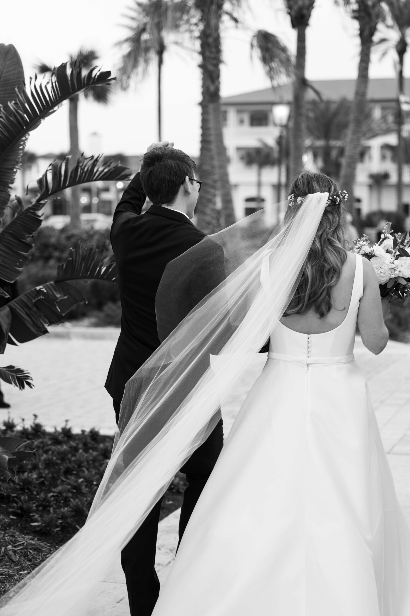 bride and groom celebrating walking down aisle